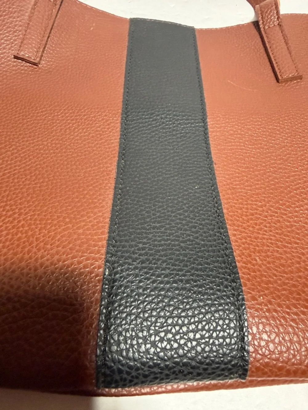 Vince Camaro Brown Pebble Leather Tote with Black Center Stripe